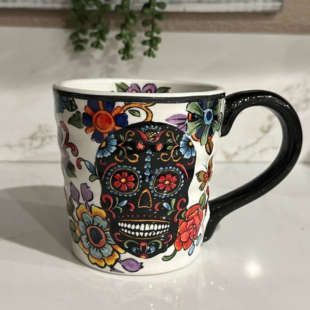 Day of The Dead Skull Floral Large Mug